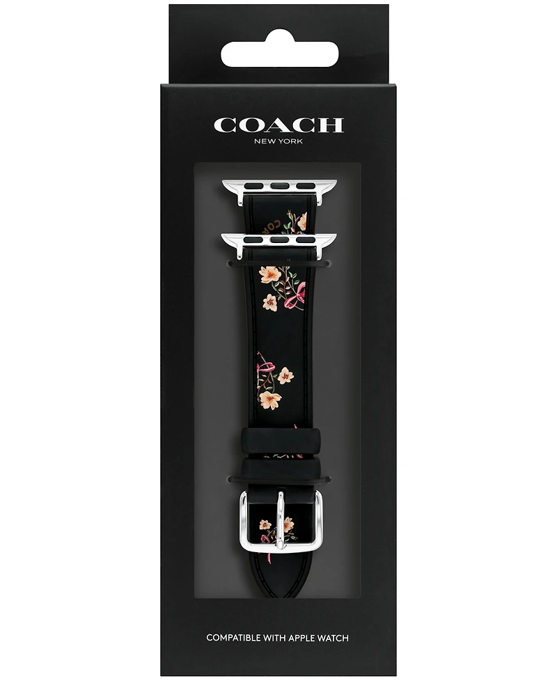 Coach Women's Black Floral Print Silicone Strap for Apple Watch 38mm, 40mm, 41mm