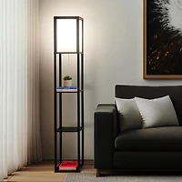 Maxwell 63" Led Shelf Column Floor Lamp with Lantern Shade