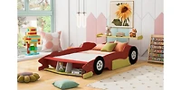 Streamdale Full Size Race Car-Shaped Platform Bed With Wheels, Blue