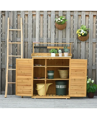 Spacious Solid Fir Wood Garden Shed with Shelves and Hooks for Tool Storage