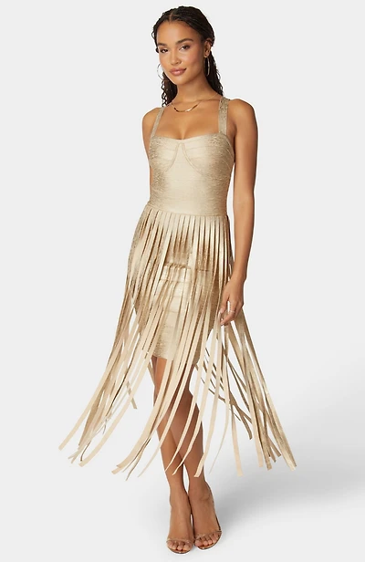 Bebe Women's Bandage Fringe Maxi Dress