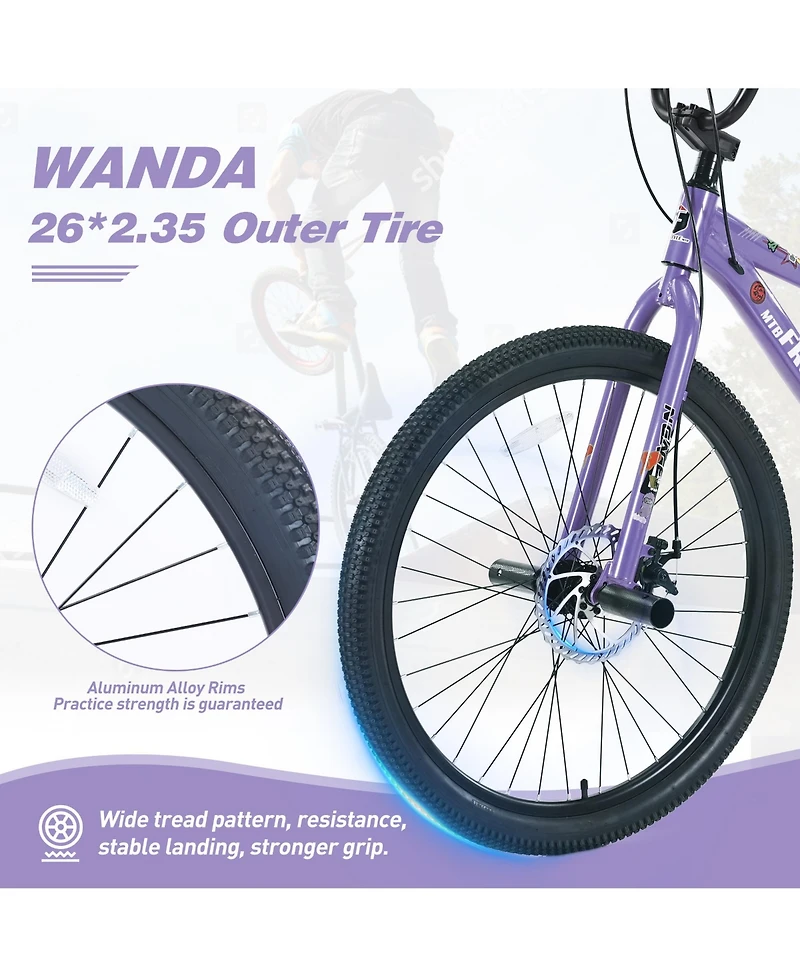 Streamdale Freestyle Mtb Bike, 26", Purple, 7-Speed Shimano, Double Disc