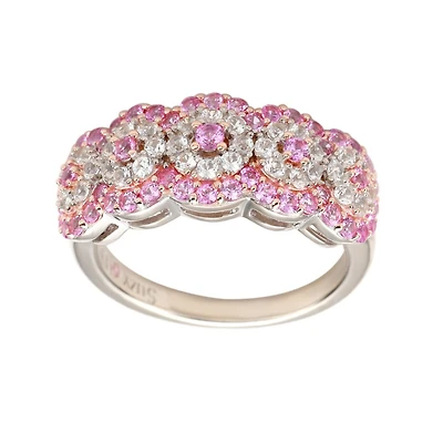 Suzy Levian Sterling Silver Sapphire & Created White Floral Cluster Band Ring