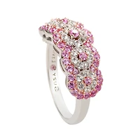 Suzy Levian Sterling Silver Sapphire & Created White Floral Cluster Band Ring