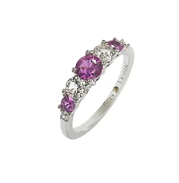 Suzy Levian Sterling Silver Sapphire & Created White 7 Stone Multi Level Band Ring