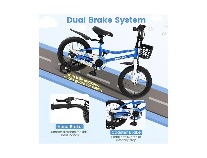 Slickblue 14 Inch Kids Bike with 2 Training Wheels for 3-5 Years Old