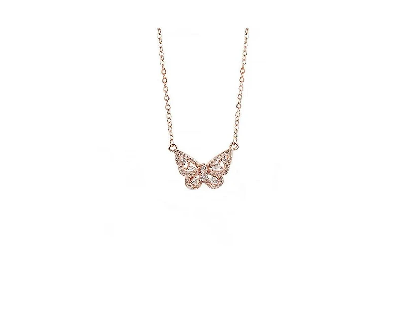 Hollywood Sensation Elegant 18k Rose Gold Butterfly Pendant Necklace with Sparkling Cubic Zirconia Stones