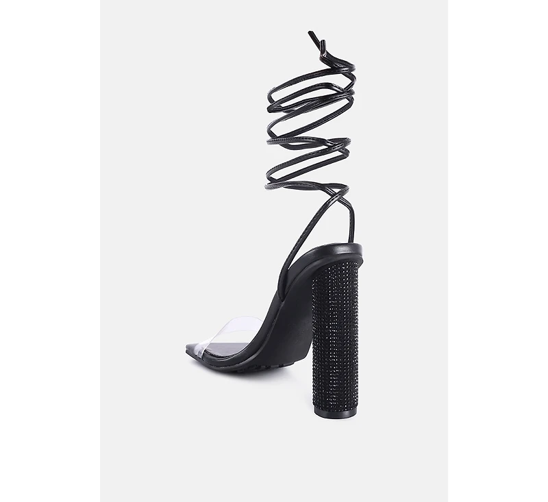 Scansta Lace Up Rhinestone Embellished Heel Sandals Women