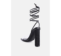 Scansta Lace Up Rhinestone Embellished Heel Sandals Women