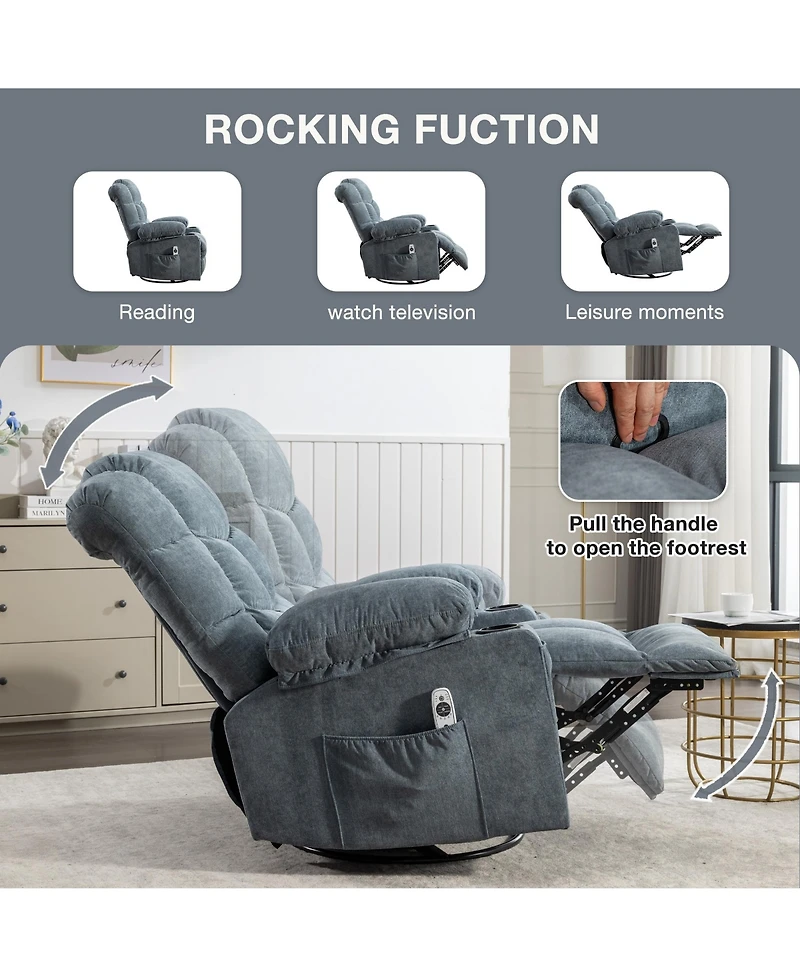 Streamdale 8-Point Massage Recliner with Heat, Rocking, Usb Charging, and Storage