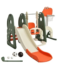 6 1 Toddler Slide and Swing Set Climber Playset w/ Ball Games Orange