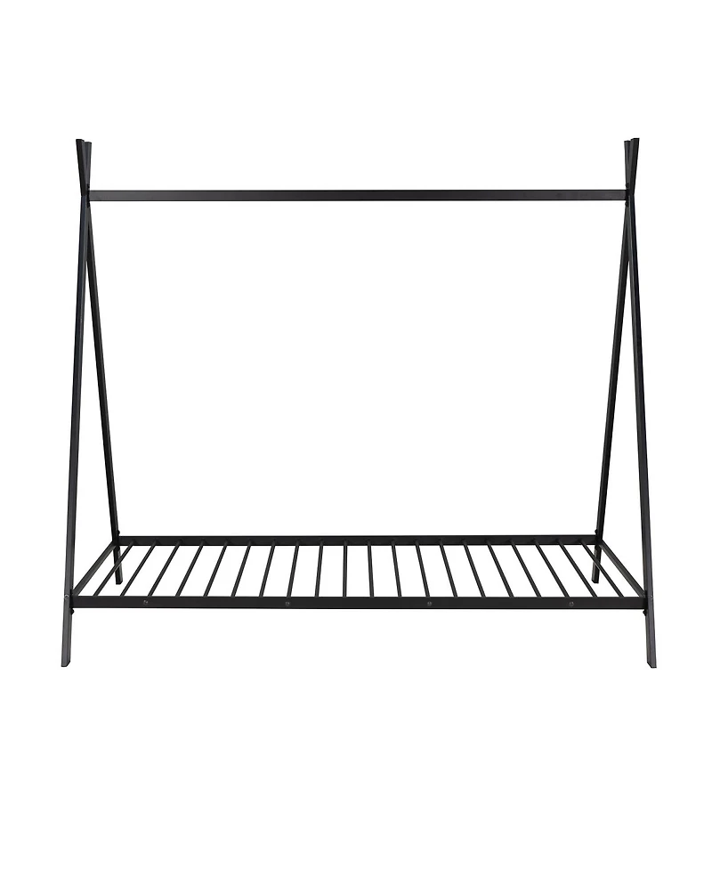Simplie Fun House Bed Tent Bed Frame Twin Size Metal Floor Playhouse Bed With Slat For Kids Girls Boys