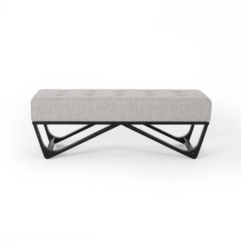 Streamdale Modern Geometric Button Tufted Ottoman Bench with Bentwood Frame