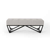 Streamdale Modern Geometric Button Tufted Ottoman Bench with Bentwood Frame