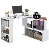 Homcom 360° Rotating Home Office Corner Desk and Storage Shelf Combo L-Shaped Table