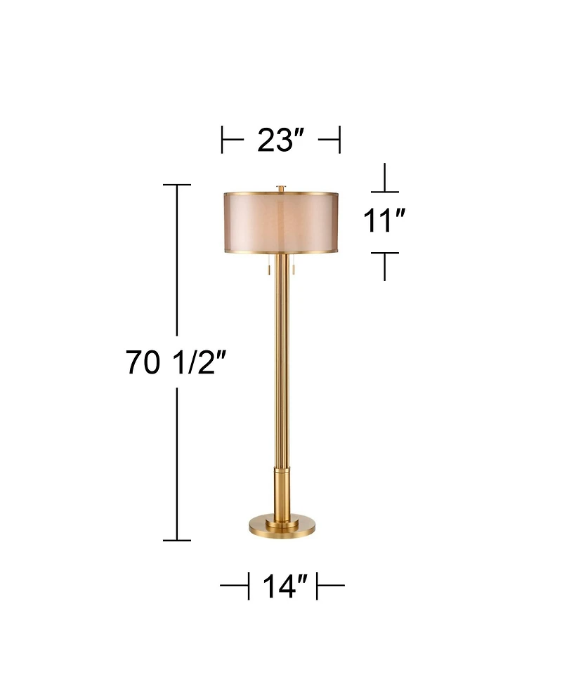 Possini Euro Design Granview Modern Floor Lamp 70 1/2" Tall Brass Metal Sheer Organza Outer Linen Inner Drum Shade for Living Room Bedroom Office