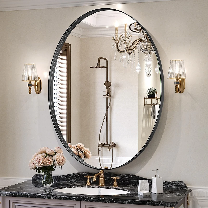 Homlux Oval Wall Mounted Mirror 26"x38" in Black