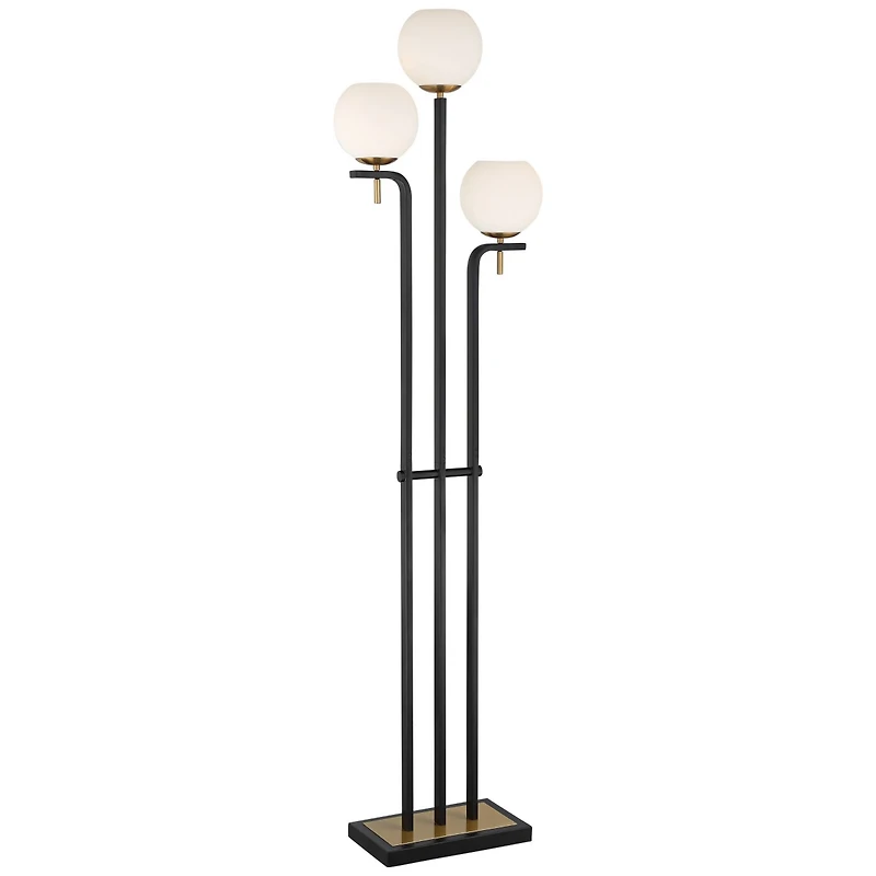 Possini Euro Design Acadia Modern Floor Lamp 71" Tall Black Warm Gold Metal 3-Light Frosted White Glass Globe Shades Decor for Living Room Reading Hou