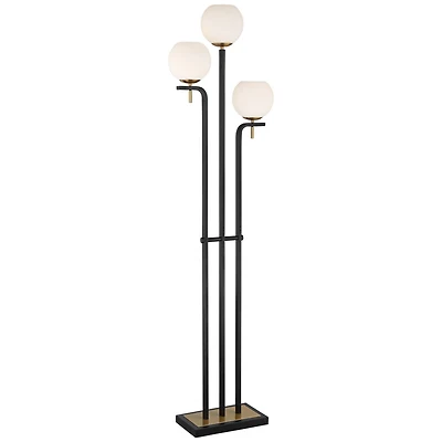 Possini Euro Design Acadia Modern Floor Lamp 71" Tall Black Warm Gold Metal 3-Light Frosted White Glass Globe Shades Decor for Living Room Reading Hou