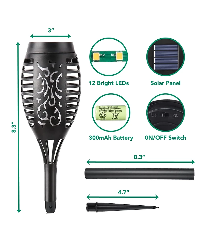 Pack Waterproof Flame Solar Torch Light