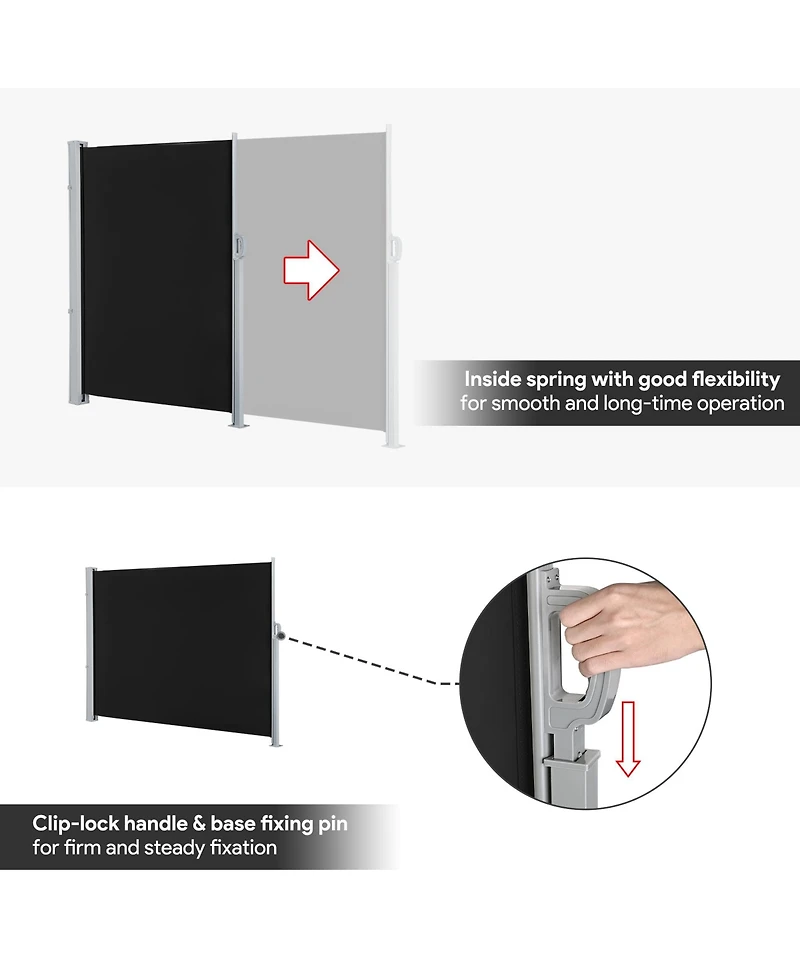 120x63 In Retractable Side Awning Outdoor Water Repellent Screen Privacy Divider