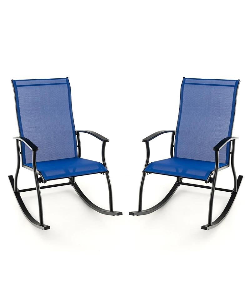 2 Pieces Outdoor Rocking Chairs with Breathable Backrest
