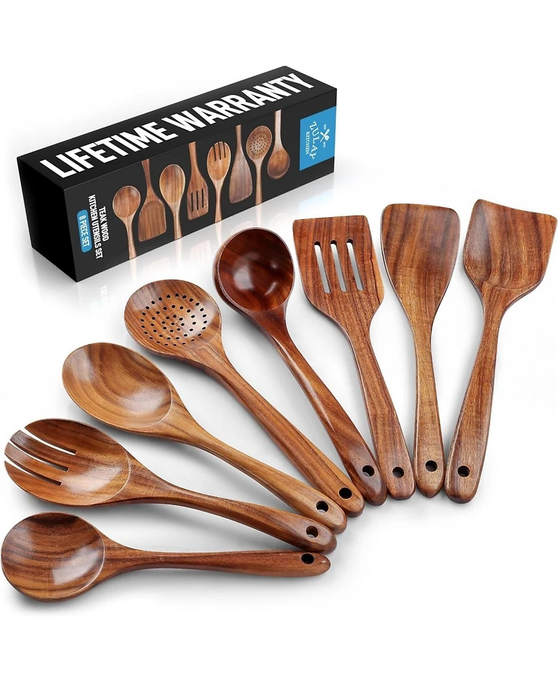 Zulay Kitchen Premium 8-Piece Wooden Spoons for Cooking
