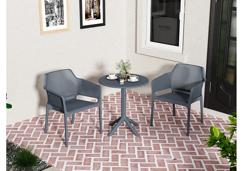 Streamdale 3 piece plastic arm chair Bistro Grs Premium Ocean Plastic, Charcoal