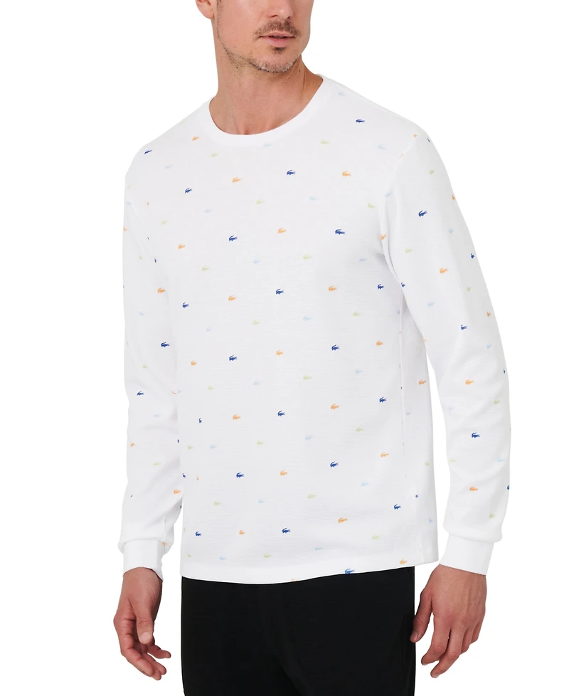 Lacoste Men's All Over Croc Print Long-Sleeve Thermal Sleep Shirt