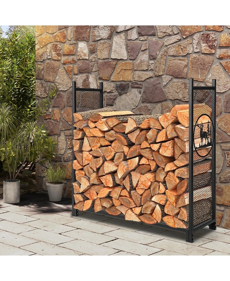 Slickblue 4 Feet Firewood Rack Stand with Mesh Sides