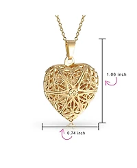 Bling Jewelry Filigree Star Heart Shape Aromatherapy Essential Oil Perfume Diffuser Locket Necklace 18K Gold Plated