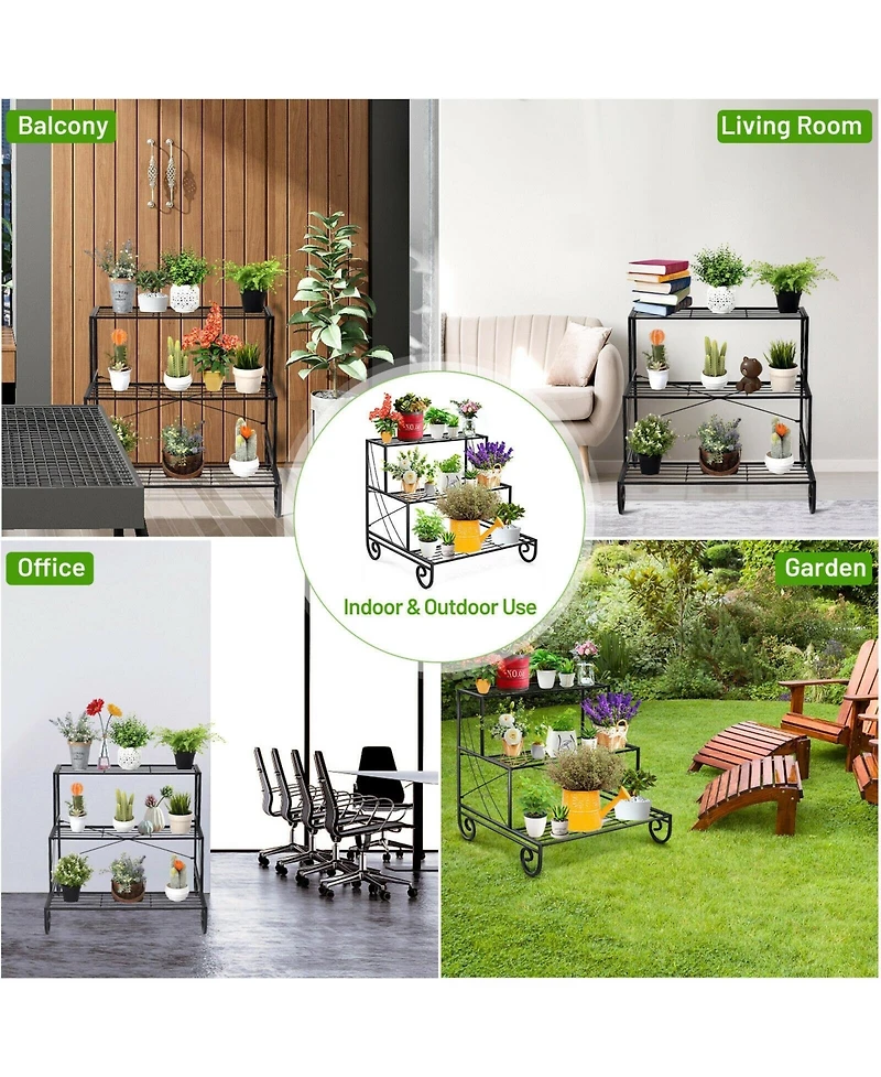 3 Tier Outdoor Metal Garden Planter Holder Shelf