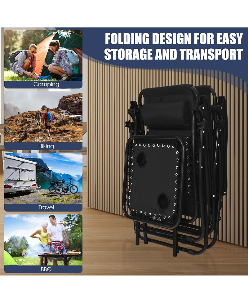 Inolait 3 Pieces Folding Portable Zero Gravity Reclining Lounge Chairs Table Set