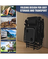 Inolait 3 Pieces Folding Portable Zero Gravity Reclining Lounge Chairs Table Set