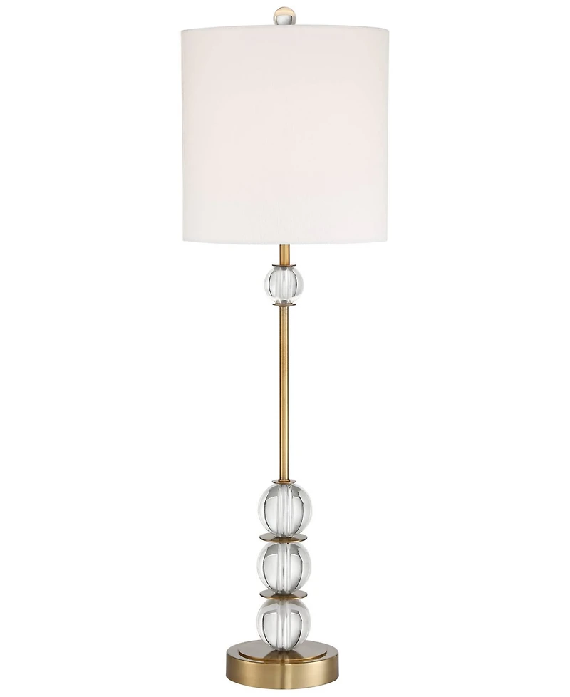 Vienna Full Spectrum Modern Art Deco Buffet Table Lamp 32 1/2" Tall with Usb Dimmer Cord Brass Metal Crystal Ball Off White Shade for Living Room
