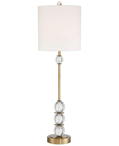 Vienna Full Spectrum Modern Art Deco Buffet Table Lamp 32 1/2" Tall with Usb Dimmer Cord Brass Metal Crystal Ball Off White Shade for Living Room