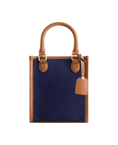Solid Canvas North South Tote with Leather Trim