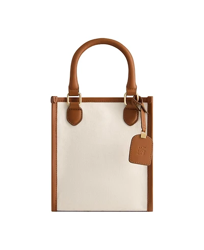 Solid Canvas North South Tote with Leather Trim