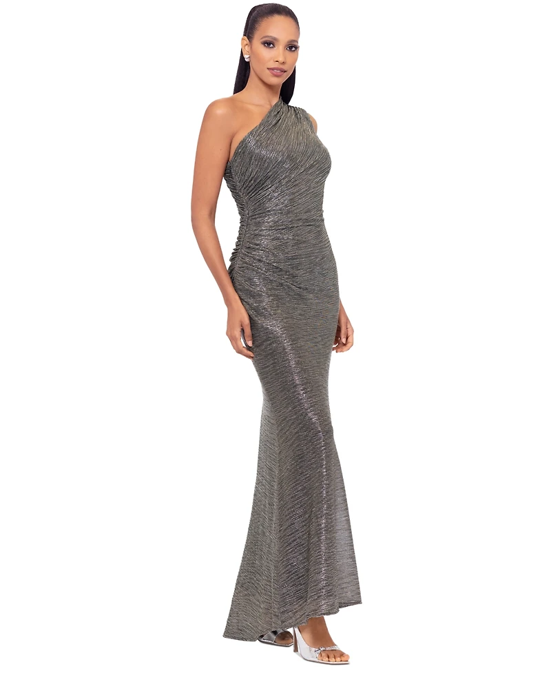 Betsy & Adam Women's Metallic One-Shoulder Sleeveless Gown