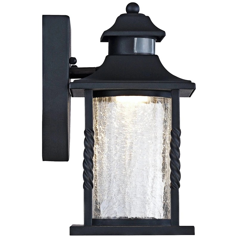 John Timberland Westray Mission Outdoor Wall Light Fixture Black Led Motion Sensor Dusk to Dawn 11 1/2" Clear Crackled Glass for Post Exterior Ho