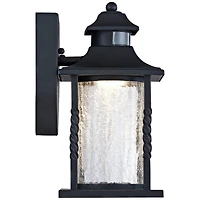 John Timberland Westray Mission Outdoor Wall Light Fixture Black Led Motion Sensor Dusk to Dawn 11 1/2" Clear Crackled Glass for Post Exterior Ho