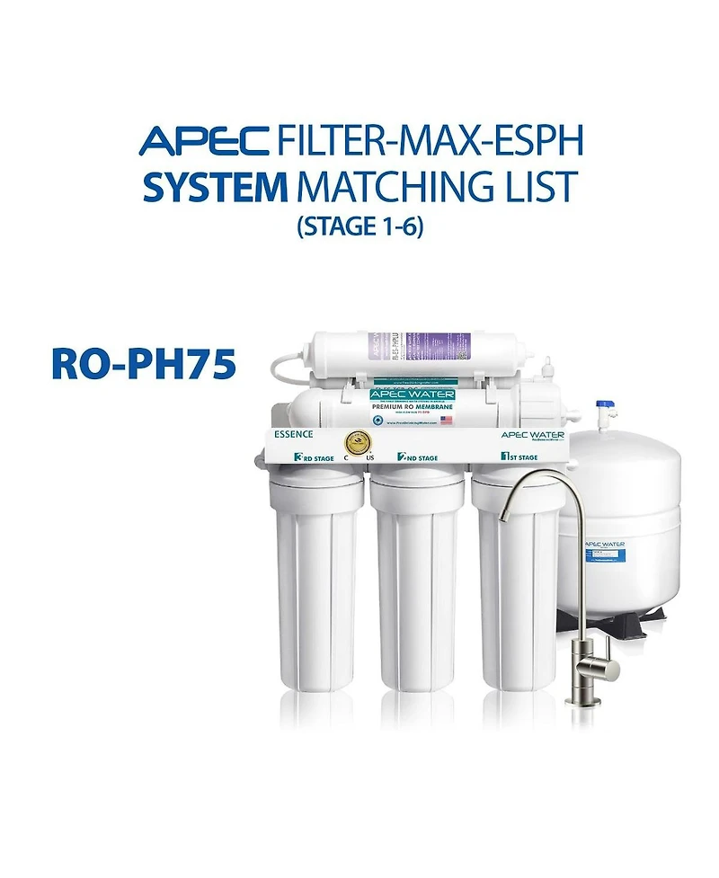 Apec Water Systems Apec Ro Replacement Filters Complete Filter Set for Essence 75 Gpd Ph Reverse Osmosis 6-Stage Systems (Stages 1-6)