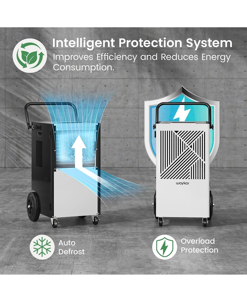 Waykar 155 Pint Commercial Dehumidifier w/ Built-in Pump for Basement 7,500Sq Ft