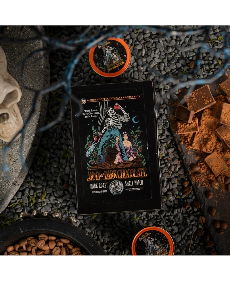 Bones Coffee Company Flavored Coffee Bones Cups Army of Dark Chocolate | 12ct Single-Serve Coffee Pods Compatible with Keurig 1.0 & 2.0 Keurig Coffee