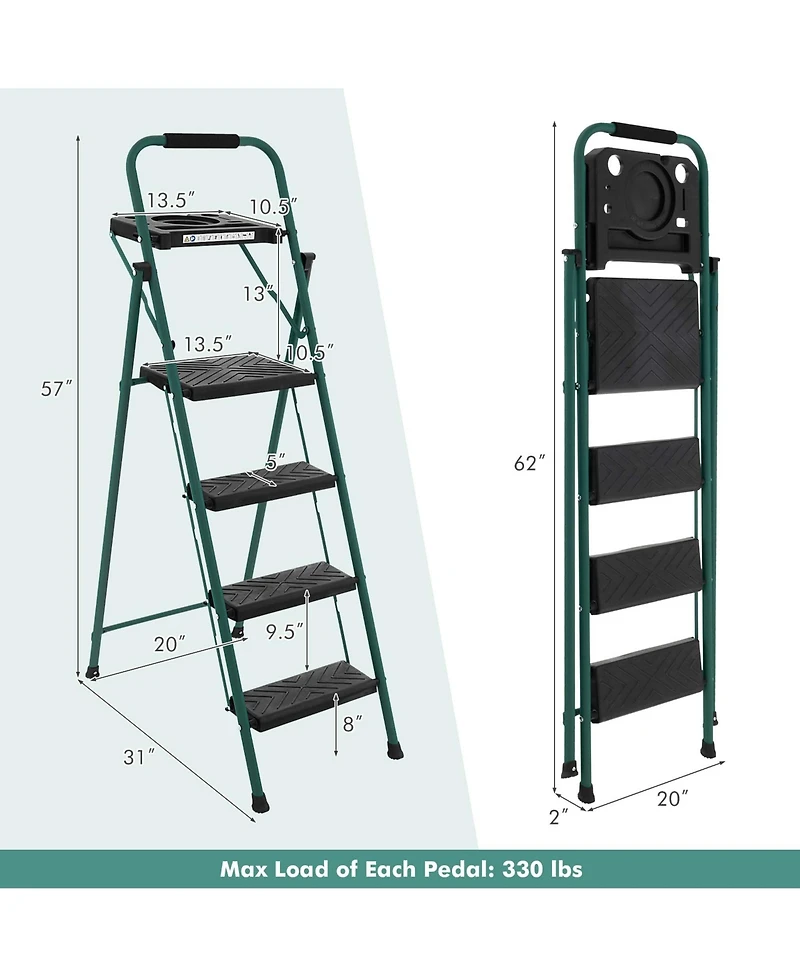 4 Step Ladder Folding Portable Anti-Slip Steel Step Stool 330lbs with Tool Platform