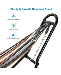 Gymax Hammock Stand Heavy Duty Steel Frame Hanging Hooks Indoor Outdoor