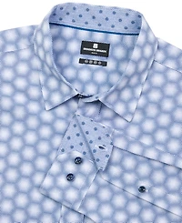 Brooklyn Brigade Men's Non-Iron Performance Stretch Moisture-Wicking Hexagon-Print Button-Down Shirt