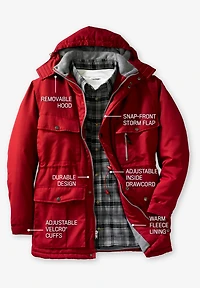Boulder Creek Big & Tall by KingSize Fleece-Lined Parka With Detachable Hood And 6 Pockets