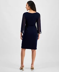 Connected Women's Cape-Sleeve Side-Ruched Sheath Dress