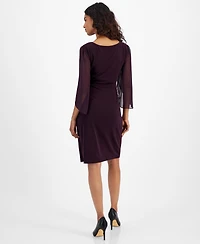 Connected Petite Chiffon Cape-Sleeve Sheath Dress